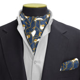 BLUE AND GOLD CHAIN SILK CRAVAT & POCKET SQUARE SET